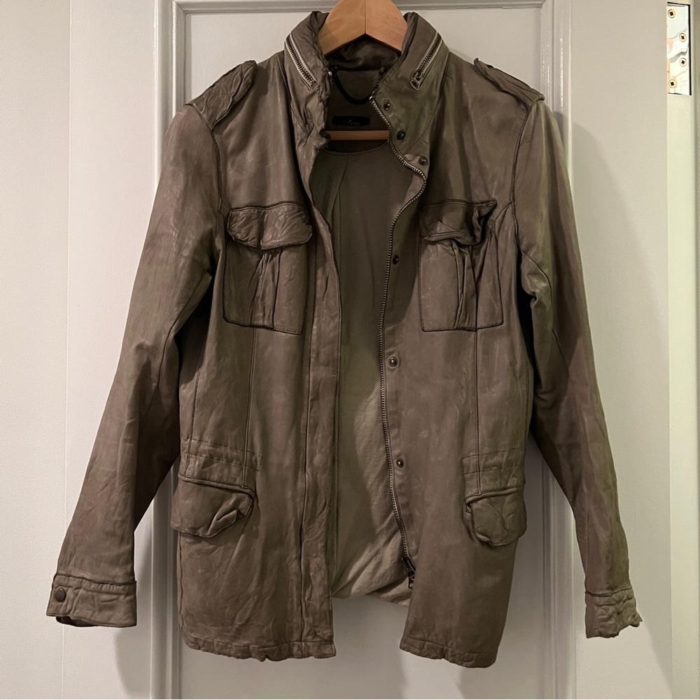 Sisii Military Style Leather Jacket in Army Green - Picture 8 of 15